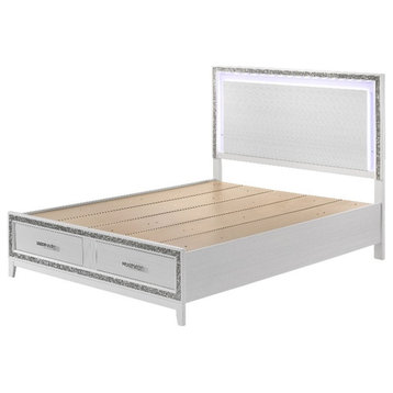 ACME Haiden 2 Drawers Wooden Queen Bed with LED Lighting Headboard in White