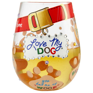 "Love My Dog" Stemless Wine Glass by Lolita