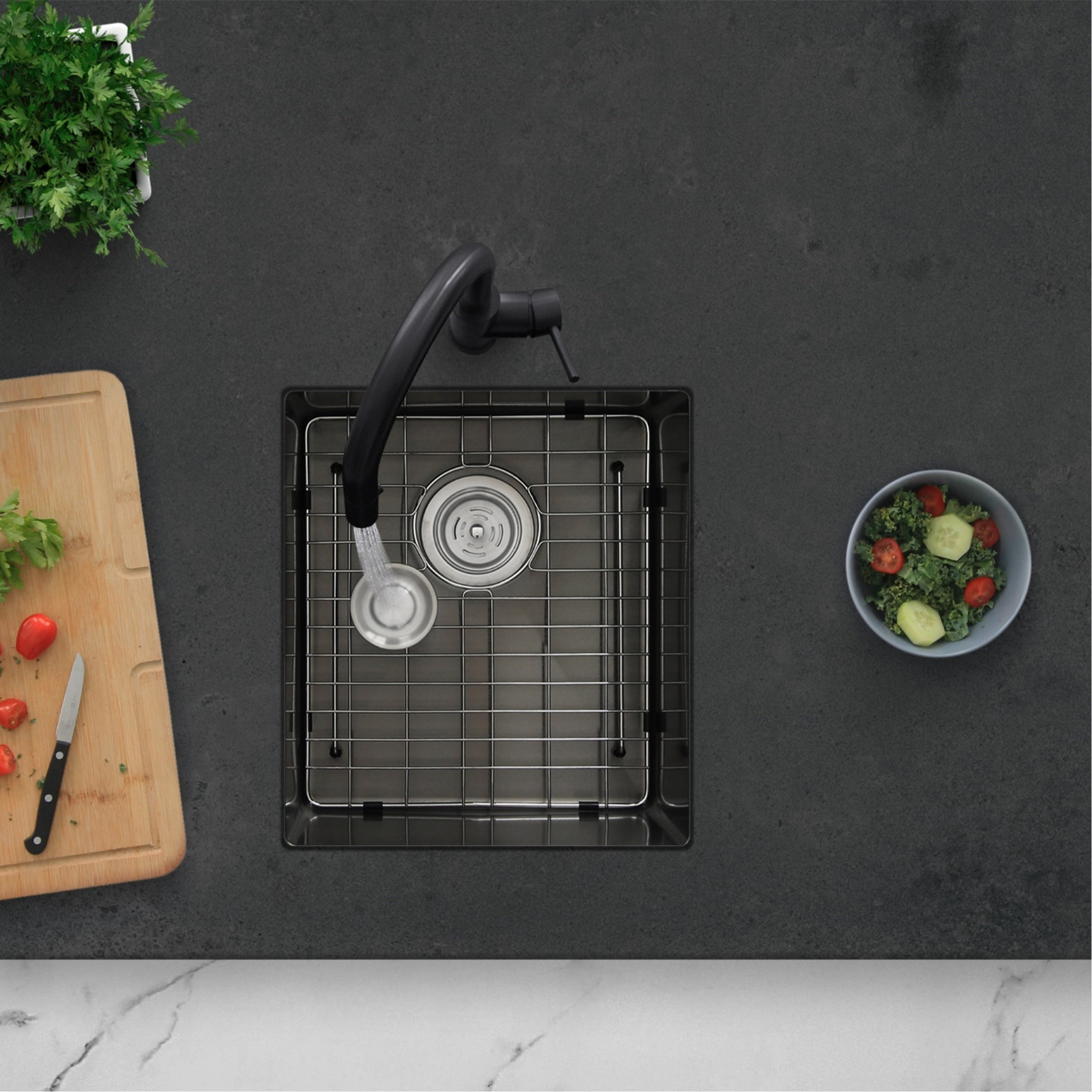 STYLISH 16in Graphite Black Single Bowl Undermount Stainless Steel Kitchen Sink