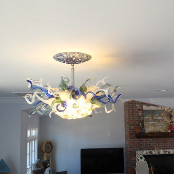 Blown Glass Chandelier - Art Glass Chandelier - Art Glass Lighting -Semi Flush
