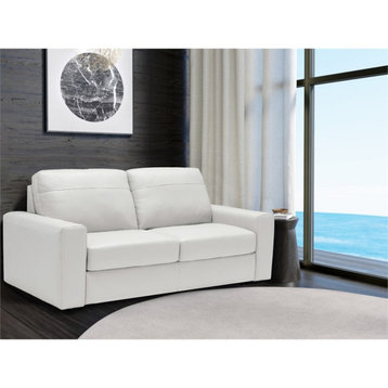Pemberly Row White Leather Sofa Sleeper Couch with Full Size Pull Out Mattress