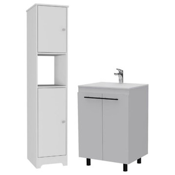 Home Square 2-Piece Set with 67" Linen Cabinet and Standing Sink Vanity