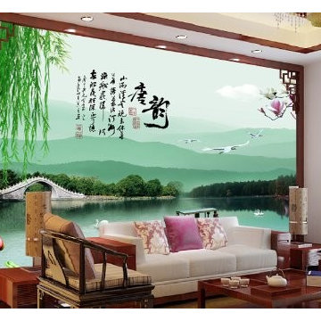 Poetic Lake View Chinese Style Wall Mural, 7-Feet 8-Inch By 5-Feet 9-Inch