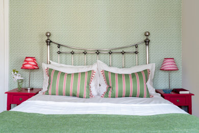 Mid-sized country wallpaper bedroom photo