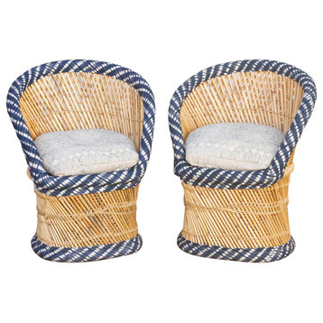 Pair of Blue and White Bamboo Chairs