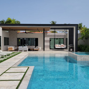 Contemporary Garden Pool Villa | Silver Shadow Marble