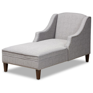 Leonie Gray Fabric Upholstered Wenge Browned Chaise Lounge
