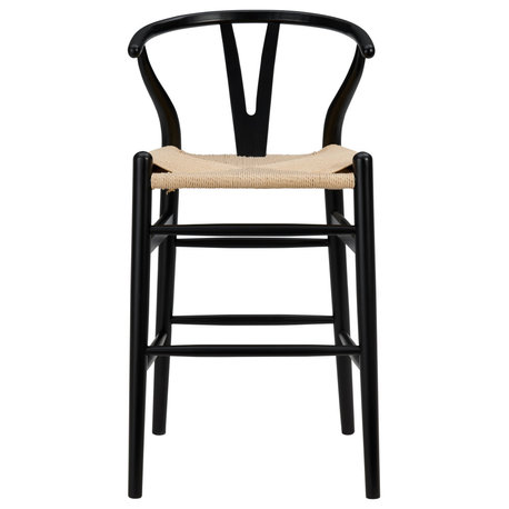 Evelina-C Counter Stool With Natural Seat, Black