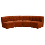 Meridian Furniture - Limitless Velvet Upholstered 4-Piece Modular Sectional, Cognac - Invest in your home's comfort with this Limitless 4 Piece Sectional. This modular unit offers tons of flexibility in the number of ways that you can put each piece in the Limitless collection together to get the ideal customized look. Upholstered in cognac velvet, this beautiful piece is soft and cool to the touch, so you can feel comfortable from every angle. Button and channel tufting add to this unit's upscale look and contemporary charm.