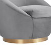 Yves Velvet Swivel Accent Chair With Gold Base, Gray