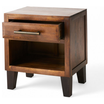 GDF Studio Glendora Brown Mahogany Solid Wood Single Drawer End Table Nightstand