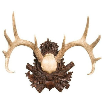 Plaque MOUNTAIN Lodge Whitetail Deer Anters White Resin Highly