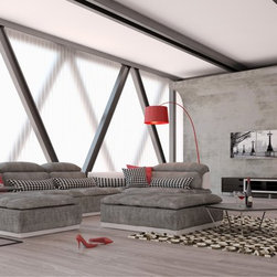 David Ferarri Panorama Italian Modern Grey Fabric and White Leather Sectional So - Sectional Sofas