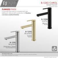 STYLISH Single Handle Bathroom Vessel Sink Faucet, Stainless Steel Brushed Gold