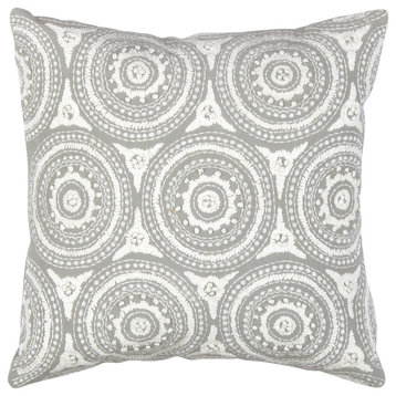 Naples Embroidered Pillow, Grey/Ivory