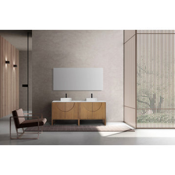 CELLE Freestanding Modern Bathroom Vanity, Pecan Oak, 72"