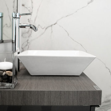 Neolith Calacatta (Silk Finish) Bathroom with Neolith Timber Oak Vanity