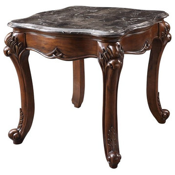 ACME Miyeon Rectangular Marble Top End Table in Marble and Cherry