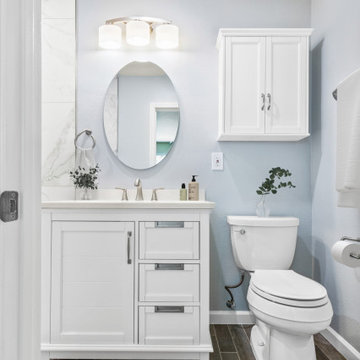 Mission Viejo Modern Master Bathroom Vanity with White Cabinetry