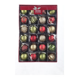 Martha Stewart Living 24 Pcs Mouth Blown Ornaments - Assorted Red, Gold and Gree - Christmas Ornaments