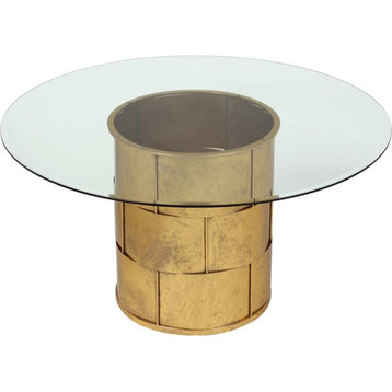 Pangea Home Margot Metal Dining Table with Glass in Gold Leaf
