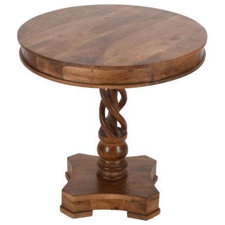 30" Round Mango Wood Dinette Twisted Pedestal Base Walnut Brown Finish