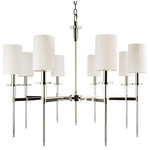 Hudson Valley Lighting - Amherst, Eight Light Chandelier, Polished Nickel Finish, Faux Silk Shade - George Hepplewhite's name is synonymous with light and balanced furniture designs that shun ornamentation and stand upon sleek, straight legs. The elongated torch handles of our Amherst collection recall Hepplewhite's historic designs, while pristine crystal accents give the collection a 21st century twist. White fabric shades top the tall tapers, complimenting the cylindrical shape of Amherst's crystal bobeches.