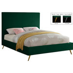 Meridian Furniture - Jasmine Velvet Bed, Green, Queen - Embolden your bedroom space with this beautiful and colorful Jasmine Green Velvet Queen Bed. A pop of stunning color and chic, sleek velvet upholstery set this bed apart as a distinctively elegant option for your bedroom sanctuary. The contemporary design meshes well with modern decor, making it the ultimate choice for the uber-modern home. Metal legs with a retro slant lend this bed a finished look. Because the bed requires no box spring or foundation, it offers a svelte, minimalist profile.