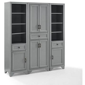 Tara 3-Piece Pantry Set, Distressed Gray Pantry and 2 Linen Cabinets