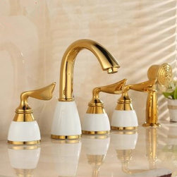 New Arrival Golden Printed Luxury Widespread Tub Faucet with Hand Shower FBT0339 - Bathtub Faucets