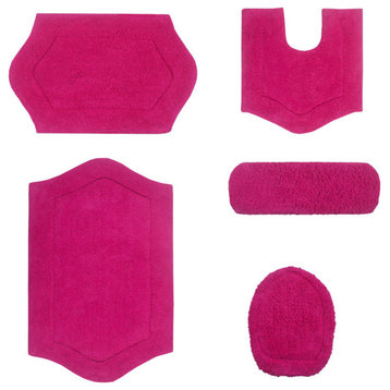 Waterford Absorbent Cotton, Machine Washable 5-Piece Rug Set, Hot Pink