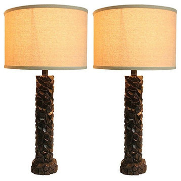 Duvy Lamps, Paris Bronze With Natural Linen Shades, Set of 2