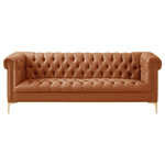 Inspired Home - Grete PU Leather Sofa, Nailhead Trim With Y-Legs, Camel Brown/Gold Tone - Our PU leather sofa adds a gentle sophistication in the confines of your living room, bedroom or entryway. Featuring scroll arm, rich PU leather upholstery, luxury button tufting and modern Y-shaped legs. This elegant accent piece provides both functionality and a focal point of color and style that seamlessly blend with your main furniture to create a dynamic and cozy interior space to come home to.FEATURES: