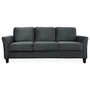 Mid Century Modern Curved-Arm Sofa Dark Grey