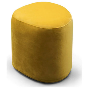 Caralee Ottoman, Small Cylinder Shape Covered, Soft Microfiber, Yellow