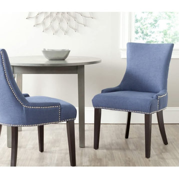 Set of 2 Dining Chair, Slight Hourglass Shaped Back With Low Sloped Arms, Navy