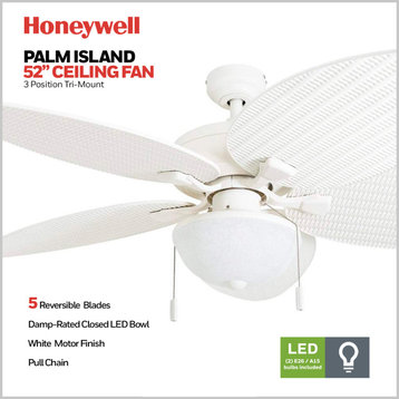 Honeywell Inland Breeze Indoor/Outdoor Ceiling Fan With Light, 52", White