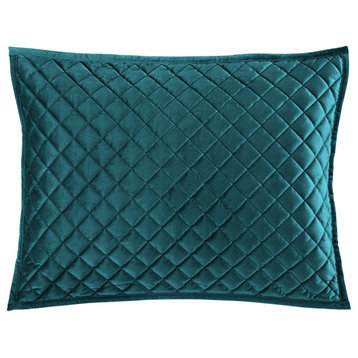 Velvet Diamond Quilted Pillow Sham Set, 2PC, Teal, Standard