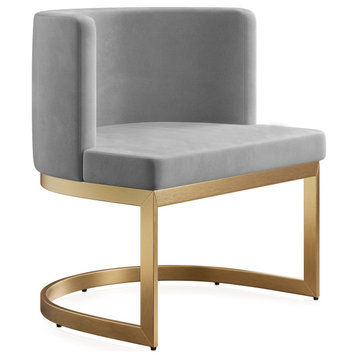 Velvet Dining Chair w/ Gold Stainless Steel Base - Grey