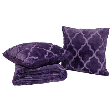 Ogee Tatami Faux Fur Throw Blanket and Pillow Shell Set, Blackberry