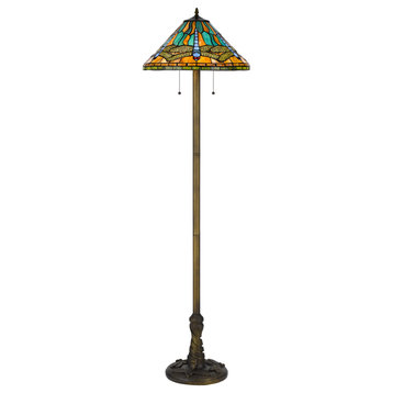 3108 Tiffany 2 Light Floor Lamp, Antique Brass