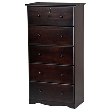 100% Solid Wood 5-Super Jumbo Drawer Chest With Lock, Java