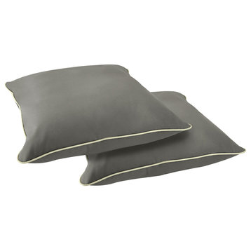 Sunbrella Outdoor Corded Floor Pillow Set of 2, Canvas Charcoal/Natural