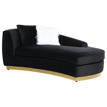 Velvet Chaise With Two Pillows, Black and Gold