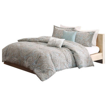 Madison Park Percale Printed 5-Piece Comforter Set, Full/Queen