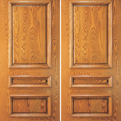 External Mahogany Wood 3 Panel Traditional Colonial Double Door - Front Doors