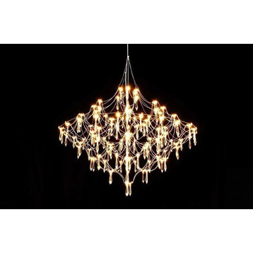 Cube Design Crystal LED Chandelier for Living Room, Bedroom, Gold, Dia39.4xh39.4", Warm Light, Dimmable