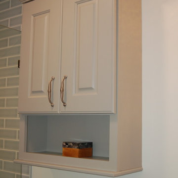 Bath Remodel with Stone Maple Cabinets and Vapor Blue Sink