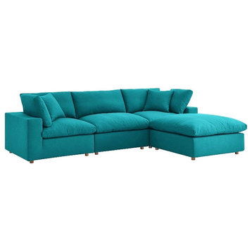 Modway Commix 4-Piece Fabric Down Filled Sectional Sofa Set in Teal