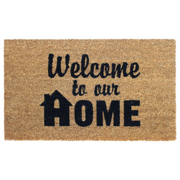 Black Machine Tufted Welcome To Our Home Doormat, 18" x 30"